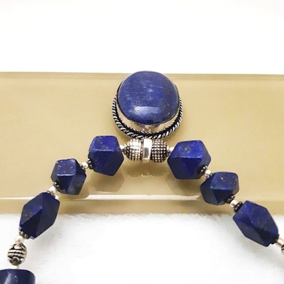 Vintage Necklace Genuine Blue Lapis Lazuli Gemstones 925 Silver Rondelle… - Picture 8 of 13